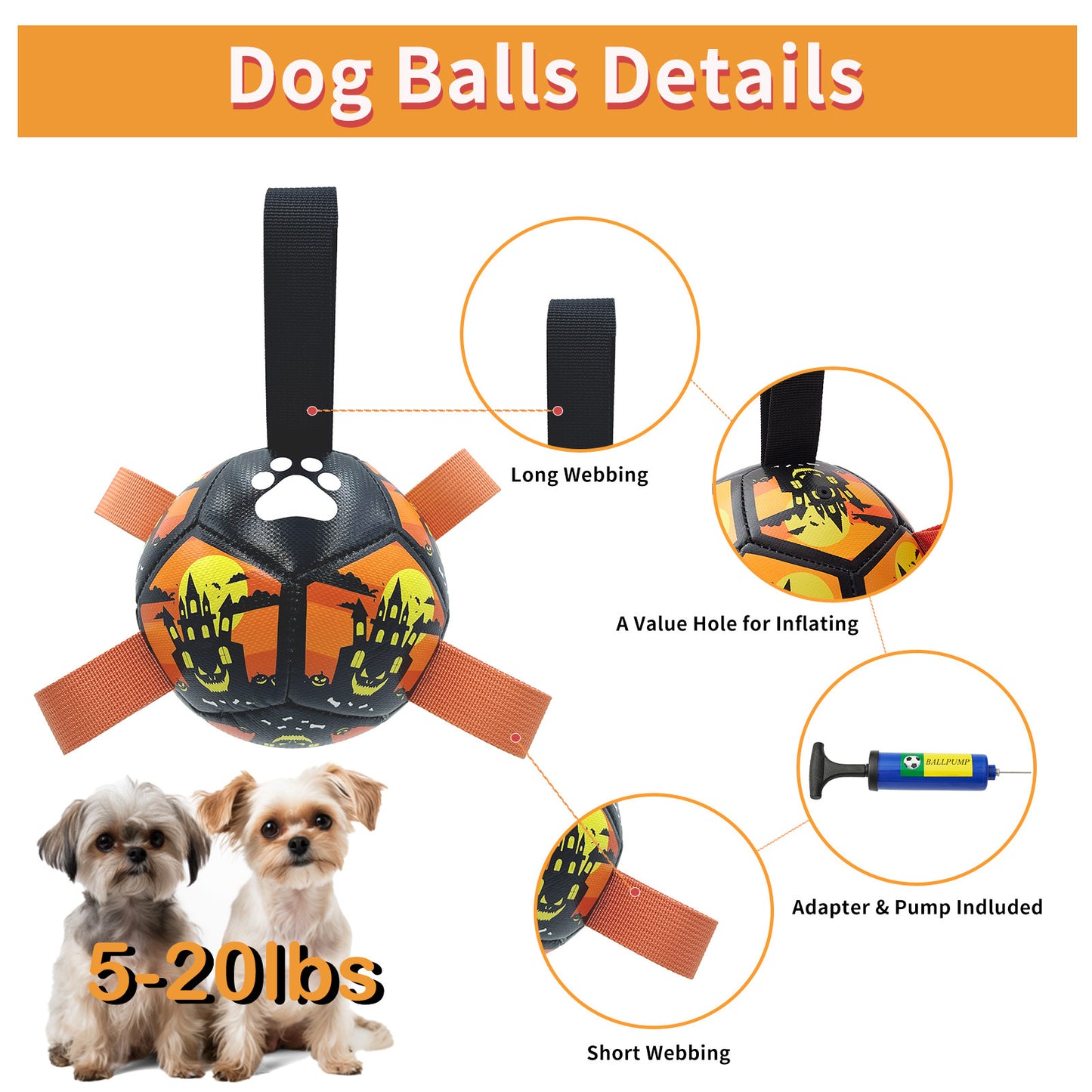 Interactive Dog Soccer Ball with Straps Outdoor Toy